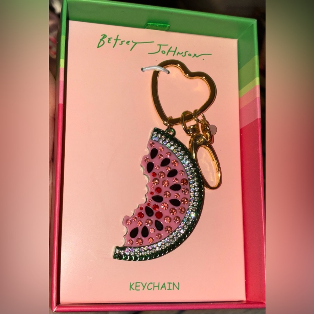 BETSEY JOHNSON Viral Watermelon Crystal-Encrusted Keychain Bag Charm NEW NWT